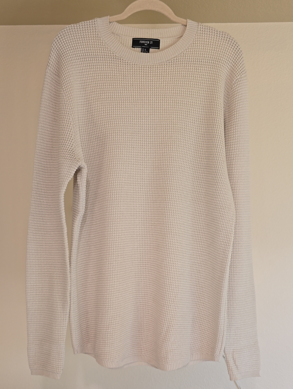 Forever 21 Men's Cream Waffle Knit Crewneck Sweater